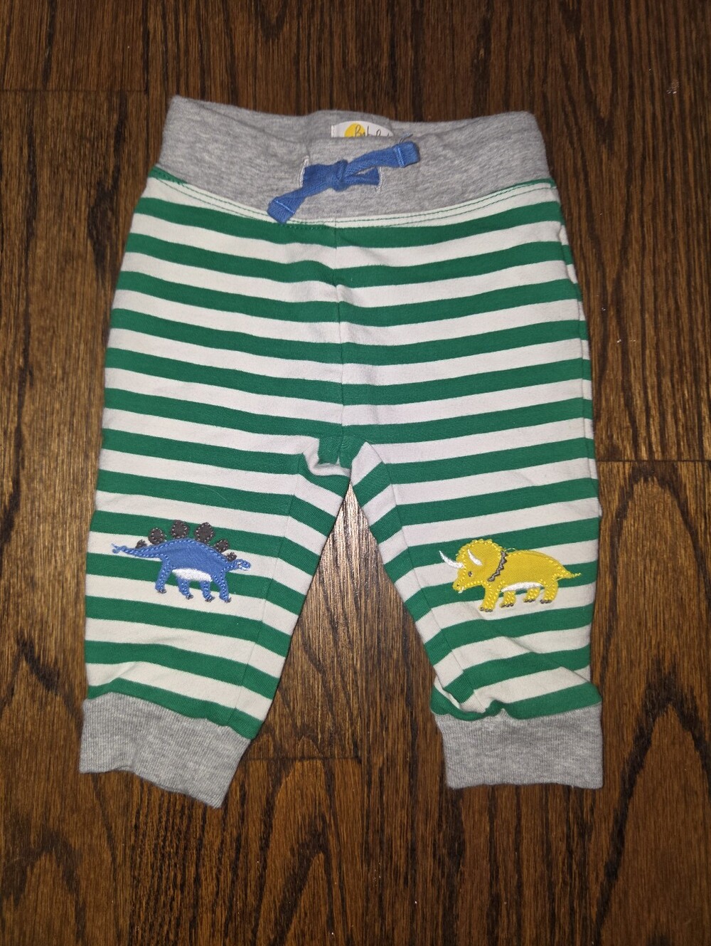 Baby Boden Dinosaur Theme Sweat Pants 3-6 Months Green White Stripes